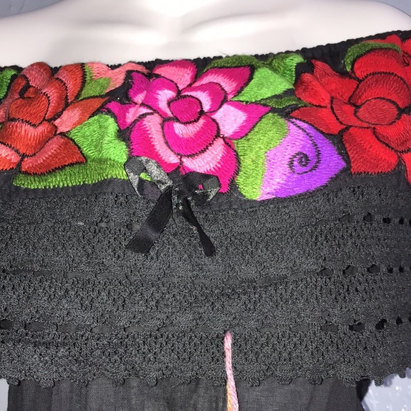 Off Shoulders Mexican Embroidered Floral Top - Picture 8 of 12